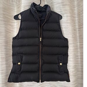 J.Crew Black Excursion Puffer Vest Down Fill Gold Zip H1622 Womens Size S